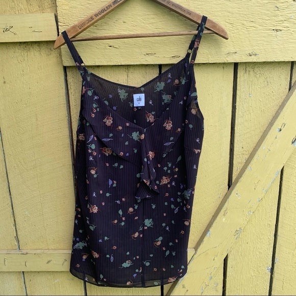 Cabi Pinstripe Cami Pinstripe Floral Tank Size Medium - Picture 1 of 9